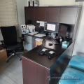 Espresso L Suite Office Corner Desk w/ Overhead Storage